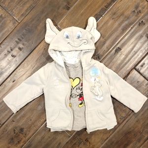 Disney set, Dumbo zip up hoodie with Mickey and Minnie shirt 18mo-24mo